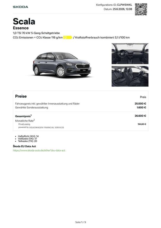 Bild des Angebotes Skoda Scala Essence